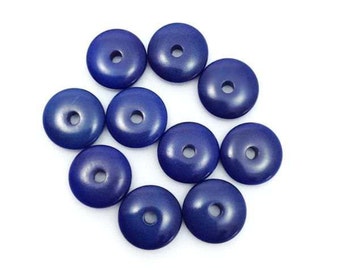 Tagua lentils, blue, 8 mm, 10 pieces, Tagua beads, Tagua discs, discs, disc beads, Tagua donut, ring, round, natural beads