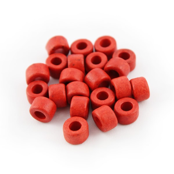 Ceramic cylinder red 6 mm 20 pieces round ceramic beads Greek red spacers patterned spacers small Greek tube beads