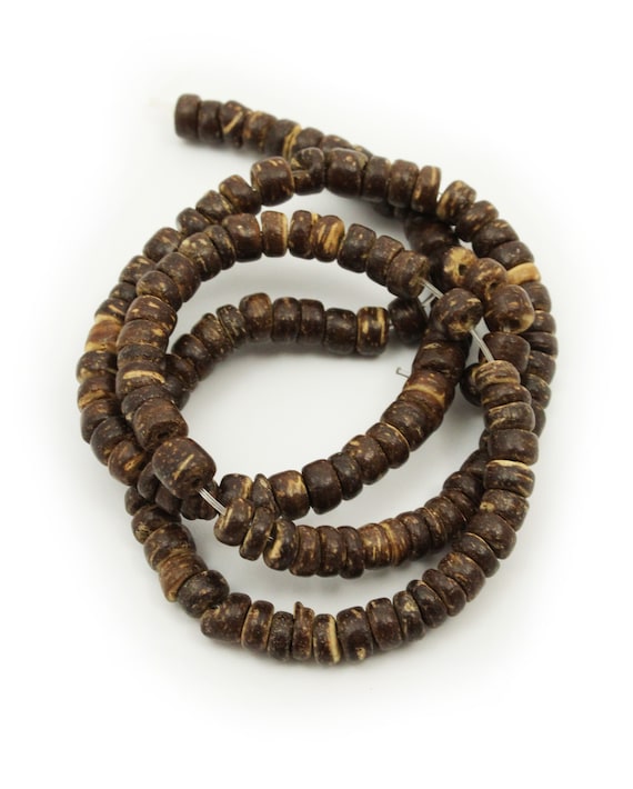 Kokos Perlen 5mm natur braun Pukalit 1 Strang Kokosnuss Scheiben ungefärbte Natur Perlen round coco spacer beads washer coin beads