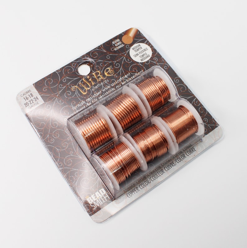 Copper wire set 6 sizes 0.5-1.29 mm jewelry wire medium hard Beadsmith Wire Elements image 1