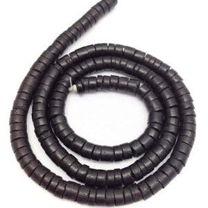 Black Coconut Heishi Beads – Coco Disc Spacer Beads 7 mm, XL Strand 60 cm