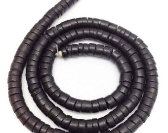 1 strand coconut beads, black, 7 mm, 1 XLstrand, 180 pieces, heishi, slices, coconut, beads round, natural beads, mens beads