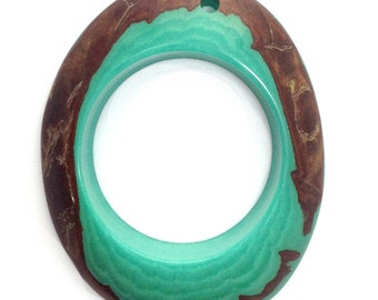 Tagua pendant, ring, aqua, 30-50 mm, 1 piece, polished, tagua pendant, tagua beads, natural beads, big ring pendant, donut pendant, beads