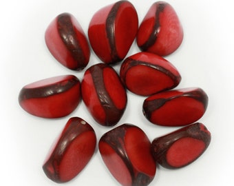 Noix de tagua rouge 40 mm 1 morceau de grande chaîne pendentif perle de tagua irrégulière noix de tagua polie entière