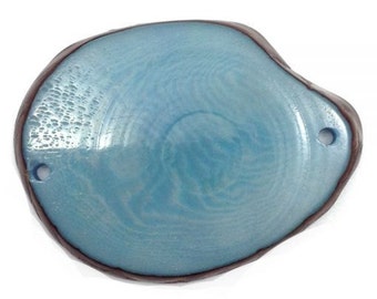 Tagua disc medium thick sky blue two holes 35 mm 1 piece large connector statement Tagua pendant thin round disc blue natural pearl