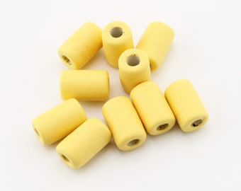 Ceramic tubes light yellow enamel matt 10 mm 10 pieces ceramic beads long 10 mm beads yellow beads Greek ceramic mykonos beads