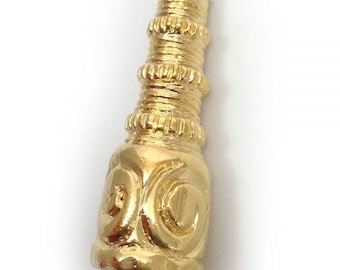 End piece gold plated 39 mm 1pc spacer metal bead gold end cap long gold beads, 39 mm cap, gold plated beads gold spacer beads