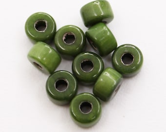 Tagua cylinder green 6 mm 10 pieces mini tagua natural tube beads spacer