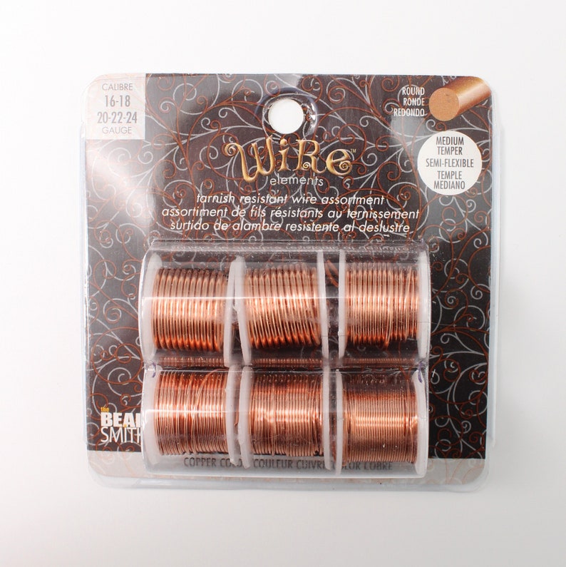 Copper wire set 6 sizes 0.5-1.29 mm jewelry wire medium hard Beadsmith Wire Elements image 2