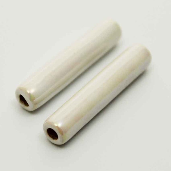 ceramic tubes Keramik Tuben weiß glänzend Emaille 30mm 2 Stück Keramikperlen white enamel tubes long greek beads ceramic beads tube beads