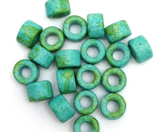 ceramic cylinder light blue speckled 6 mm 20 pieces stained blue tubes greek beads mykonos beads ceramic beads
