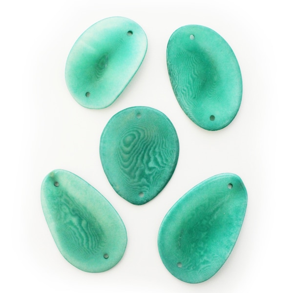 Tagua Chips Large Aqua 38 mm 5 Pieces Thin Green Discs Connector with Two Holes Irregular Tagua Beads Intermediate Natural Beads