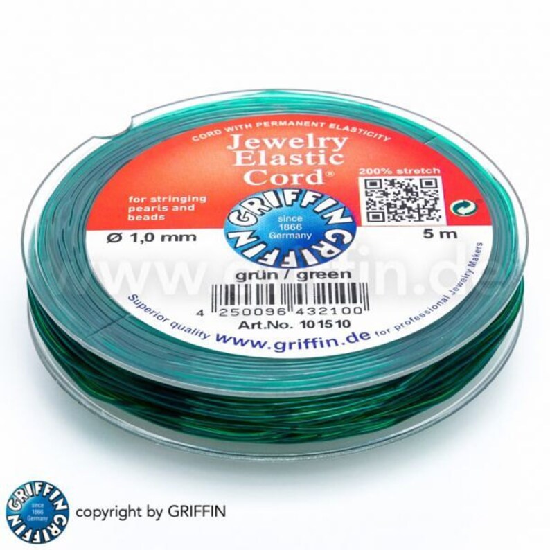 Elastic Cord 1 mm green 5 m coil elastic band stretch band Griffin
