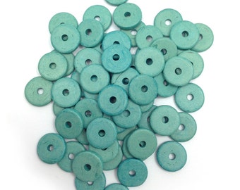 Ceramic discs turquoise 13 mm 58 pieces round flat ceramic beads Greek washers blue heishi spacer beads coins beads