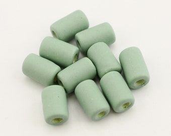 Ceramic tubes mint green enamel matt 10 mm 10 pieces green ceramic beads long 10 mm tube beads Greek ceramic mykonos beads