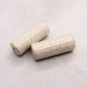 Ceramic Tubes 35mm White Gray Enamel Antique Pack of 2 Roll of Glossy Ceramic Beads image 2