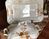 SALE Antique Farm House Charm Ironstone Large Serving Platter Covered Casserole Signed Leonard Vienna Transferware Floral Design Serving Set