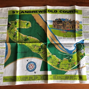 Vintage Linanne  Souvenir St. Andrews Old Course Linen Hand Towel Royal And Anceint Clubhouse Eden Course  Eden Vintage Golf Course Linen