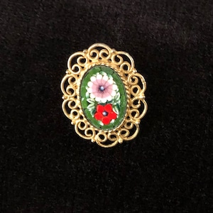 Vintage Italian Gold Tone Floral Micro Mosaic Brooch Vintage Italian Jewelry Vintage Floral Pin Estate Jewelry