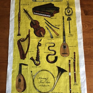 Museum of Fine Arts Souvenir Bofton Musical Instrument Linen Tea Towel Vintage Instrument Hand Towel Music Room Decor