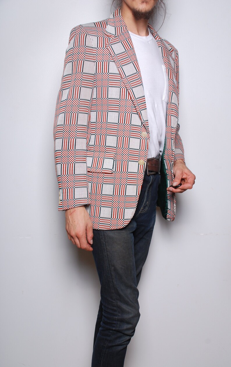 MCGREGOR VINTAGE red green lined suit jacket medium western mens perfect winter coat trench mod retro aztec femme