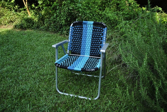 Vintage Aluminum Lawn Chair Refurbished With Macrame Rare Etsy