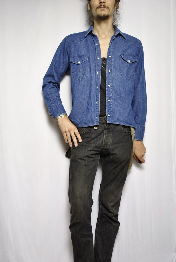 wrangler denim snap button shirt