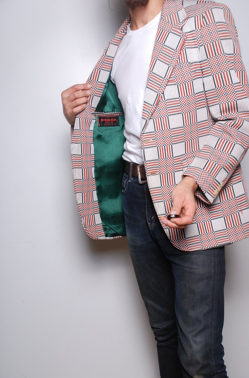 MCGREGOR VINTAGE red green lined suit jacket medium western mens perfect winter coat trench mod retro aztec femme