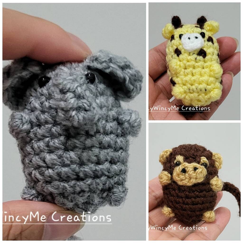 Cute Mini Safari Animals Giraffe Elephant Monkey Crochet Amigurumi Finished Product