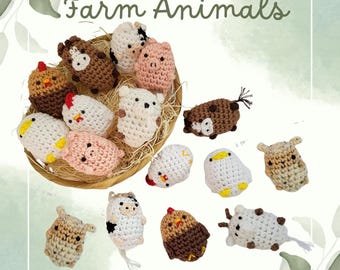 Cute Mini Farm Animals Cow Duck Rooster Hen Chicken Horse Sheep Pig Crochet Amigurumi Finished Product
