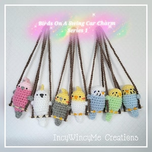 Cute Birds On Swings Series 1 - Parrot Cockateil Cockatoo Galah Budgie Pigeon Car Mirror Hanging Decoration Charm - Crochet Gift