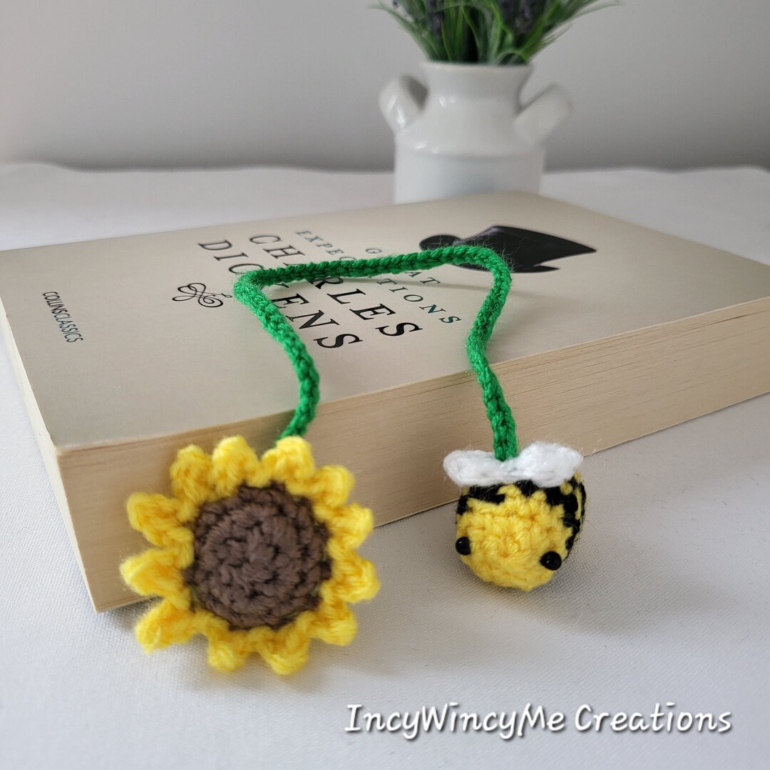 Handmade Crochet Bookmark Cute Sunflower and Bee - Amigurumi Gift ...