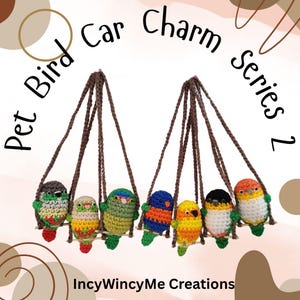 Cute Birds On Swings Car Charm Series 2 - Parrots Parakeet Conure Caique Lovebirds Car Mirror Hanging Decoration - Crochet Gift