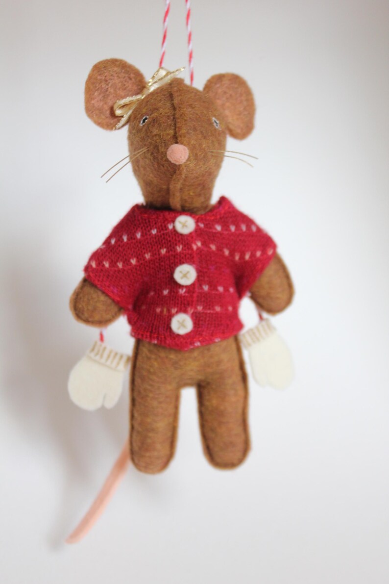 Frankie the Mouse, Cinnamon Brown, Holiday Sweater, Handmade Christmas