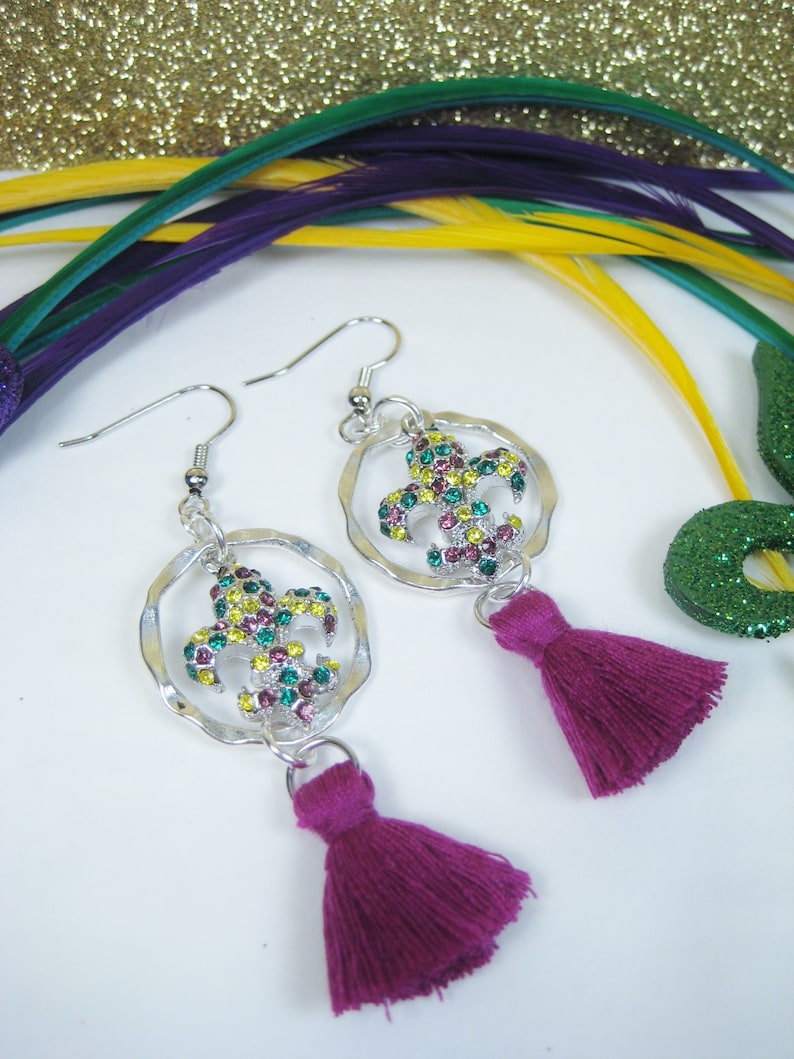 Fleur de lis Jewelry Fleur de lis Mardi Gras Earrings Fleur de lis Earrings New Orleans Jewelry Mardi Gras Jewelry Mardi Gras Earrings