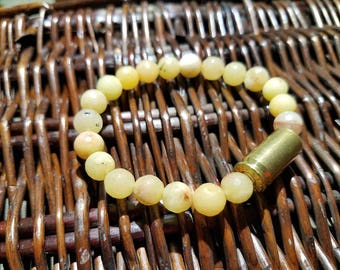 9mm Brass Beaded Stretch Bullet Bracelet with gemstone beads.
