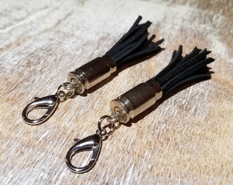 Dije de monedero con borla de cuero y tirador de cremallera - Múltiples calibres niquelados disponibles