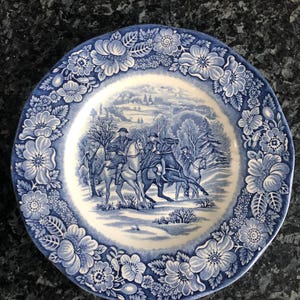 Ironstone Staffordshire Liberty Blue Washington at Valley Forge 8&quot; 22cm Blue plate vintage