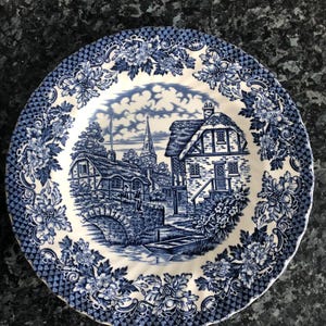 Ironstone Staffordshire British Anchor Merrie Olde England  8&quot; 20cm Blue plate vintage