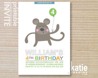 kids invitation  - printable invitation - monkey invitation - monkey party - boys invite - blue - green - white