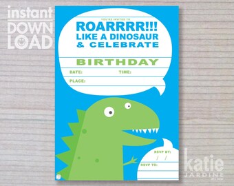 instant invitation - Dinosaur invitation - boys invitation - Dinosaur - childrens invitation  - Dinosaur party - blue and green invite