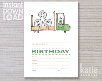 kids invitation - instant invitation - farm invitation - childrens invitation - boys instant invite - farming truck and sheep -