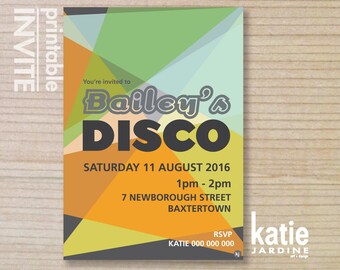 boys DISCO invitation - kids invitation  - printable invitation - party lights - disco party