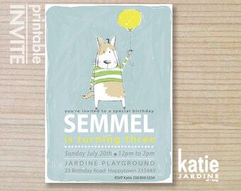 kids invitation - boys invitation - childrens invitation -  printable invitation - DOG with balloon - puppy dog invite