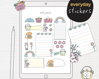 Digital Stickers, pastel family planning Stickers, Hand Drawn digital stickers, Goodnotes planner stickers, Digital bullet journal stickers