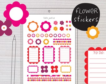 Digital flower Planner stickers for bullet journal & ipad Daily planning, retro flowers as reminders and to do lists stickers