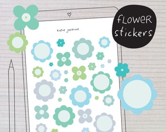 Digital Planner Stickers, Blue floral stickers, Goodnotes planner stickers, Digital bullet journal stickers, flower decorative stickers