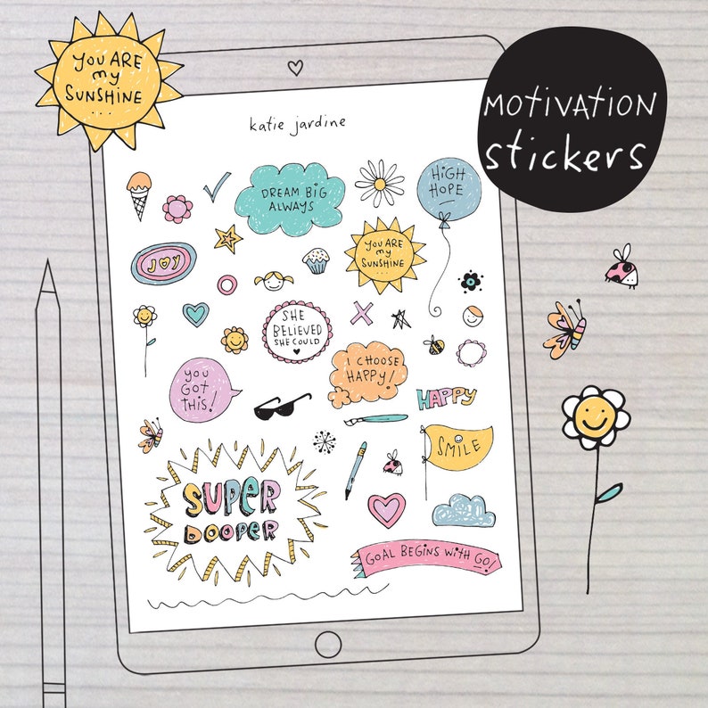 Everyday Motivation Stickers, Hand Drawn Digital Stickers, Goodnotes