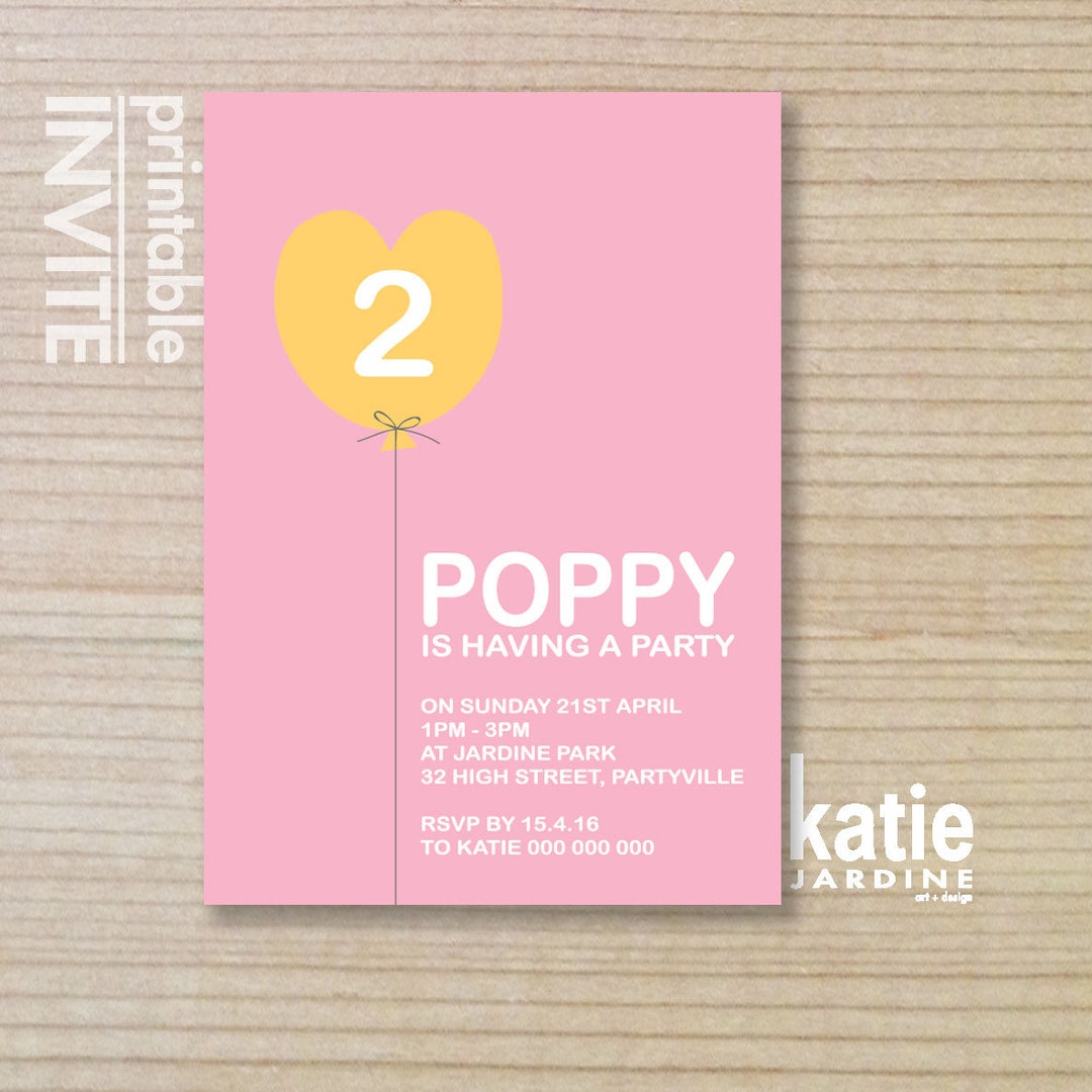 Girls Invitation Kids Invitation Printable Invitation Love Heart ...