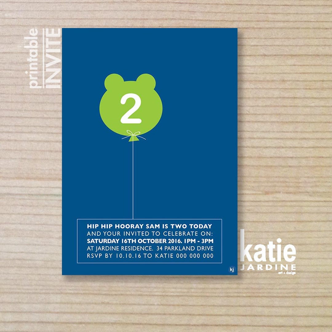 Boys Invitation Kids Invitation Printable Invitation Bear Balloon Navy ...